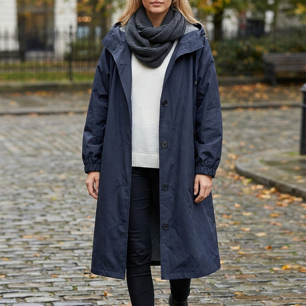 Women's Button-Front Hooded Raincoat with Elasticated Cuffs - view 7