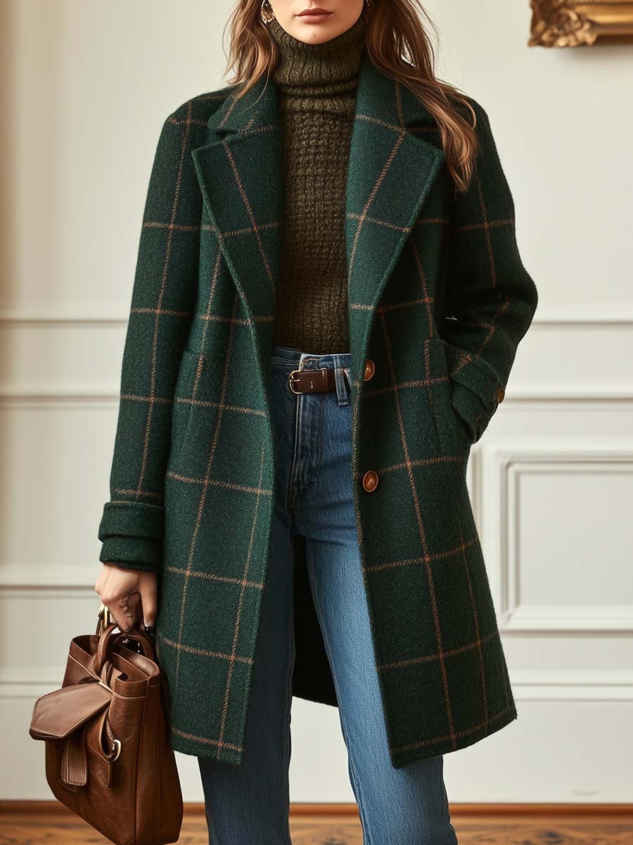 Women's Classic Plaid Wool Coat - view 1