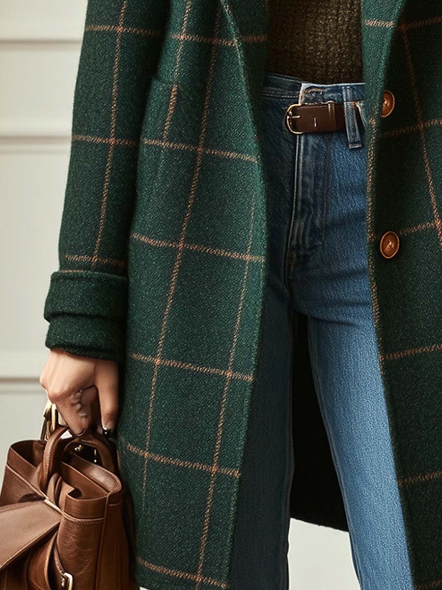 Women's Classic Plaid Wool Coat - view 3