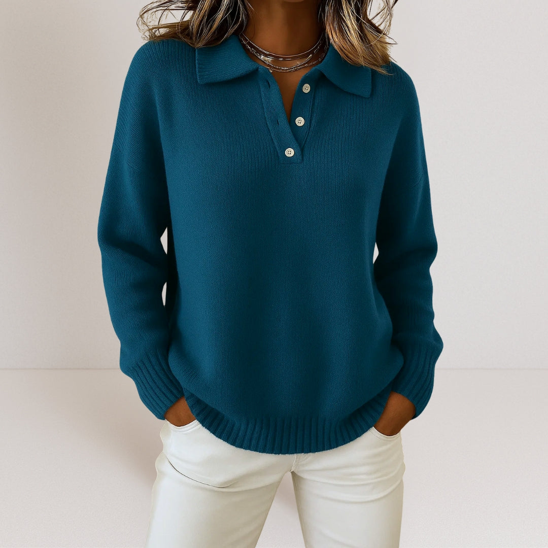 Women's Collared Polo Jumper with Button Placket - view 2