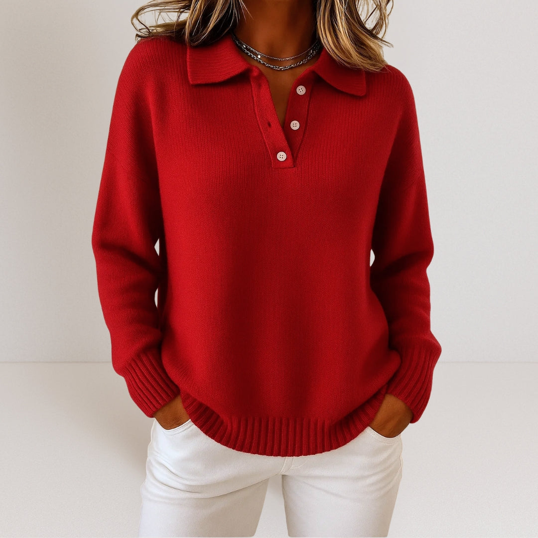 Women's Collared Polo Jumper with Button Placket - view 3