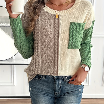 Women's Color Block Cable Knit Sweater - view 1