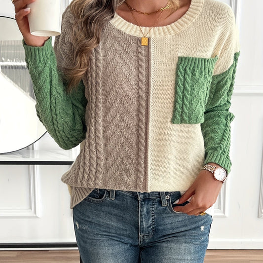 Women's Color Block Cable Knit Sweater - view 1