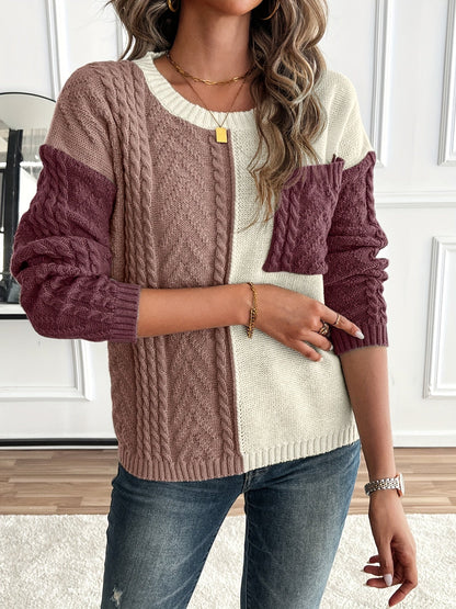 Women's Color Block Cable Knit Sweater - view 10