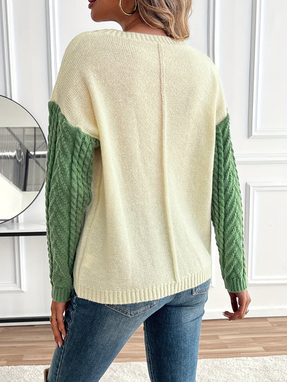 Women's Color Block Cable Knit Sweater - view 3