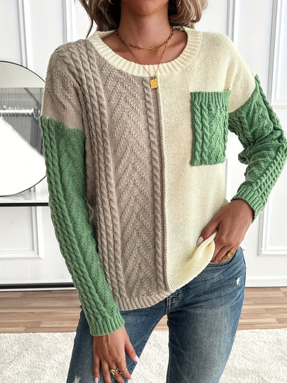 Women's Color Block Cable Knit Sweater - view 5