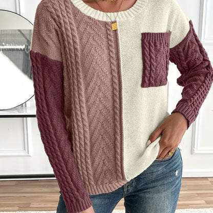 Women's Color Block Cable Knit Sweater - view 7