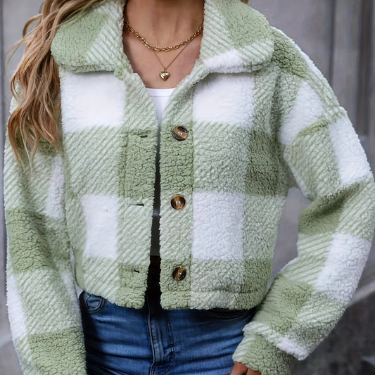 Women's Cozy Cropped Plaid Jacket - view 1