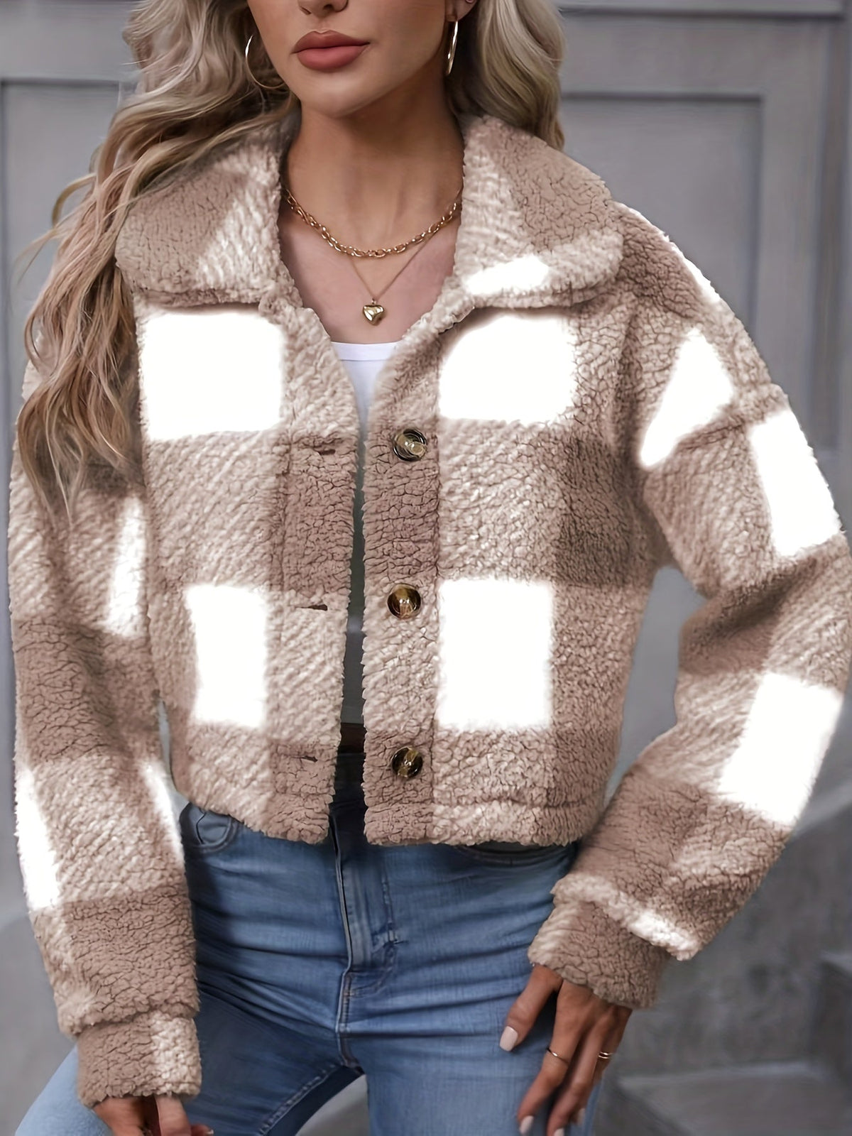 Women's Cozy Cropped Plaid Jacket - view 10