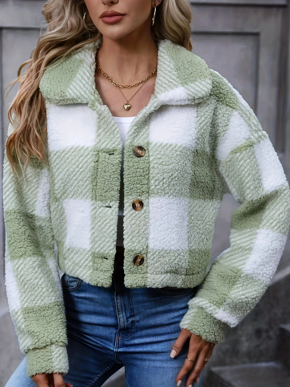 Women's Cozy Cropped Plaid Jacket - view 2