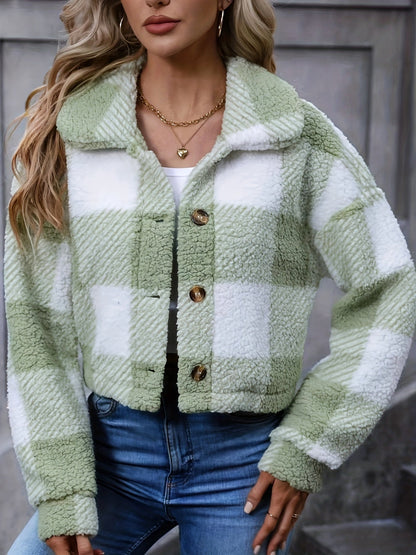Women's Cozy Cropped Plaid Jacket - view 2