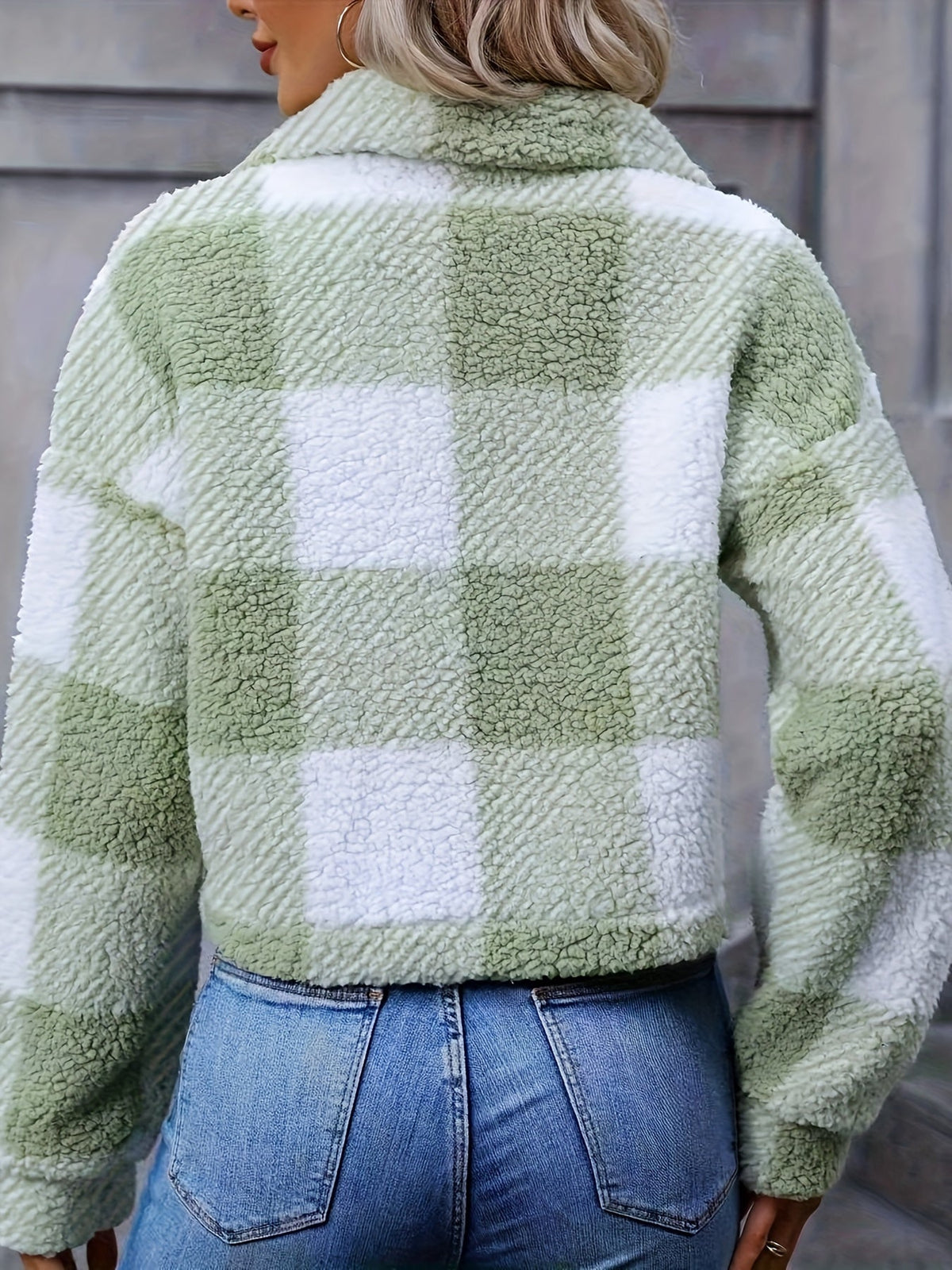 Women's Cozy Cropped Plaid Jacket - view 3