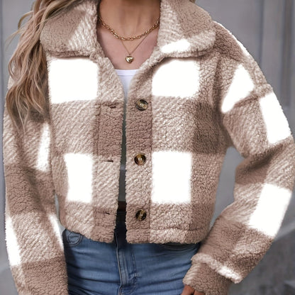 Women's Cozy Cropped Plaid Jacket - view 9