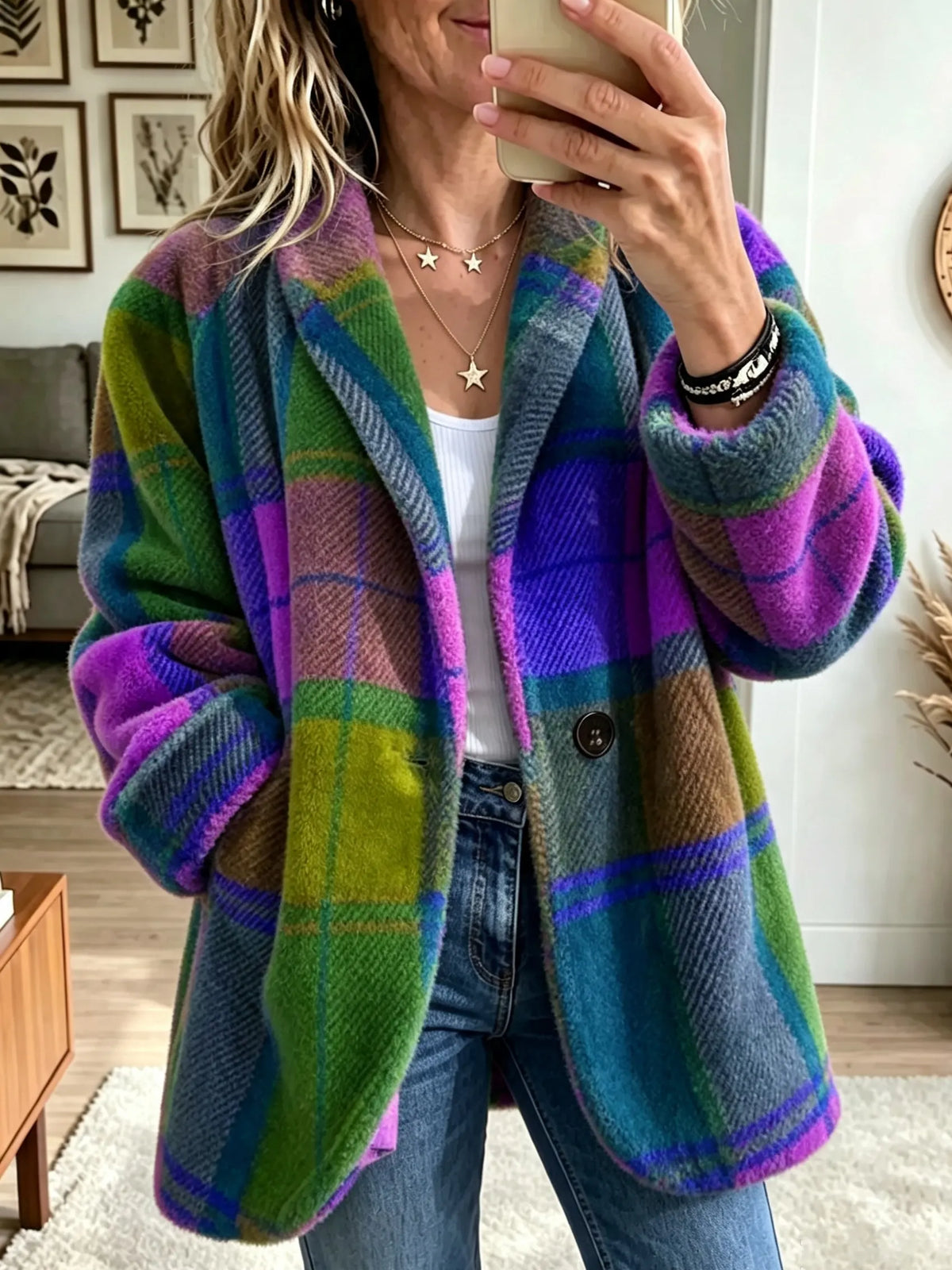 Women's Cozy Plaid Jacket - view 3