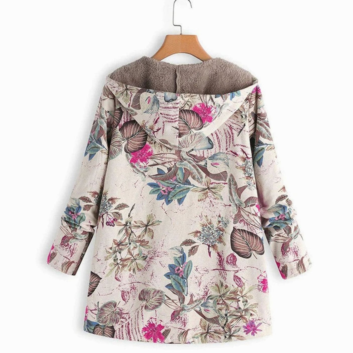 Women's Fleece-Lined Hooded Floral Coat Long-Sleeve Zip-Up - view 2