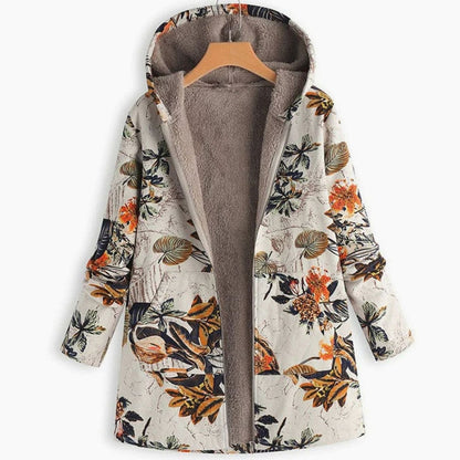 Women's Fleece-Lined Hooded Floral Coat Long-Sleeve Zip-Up - view 4