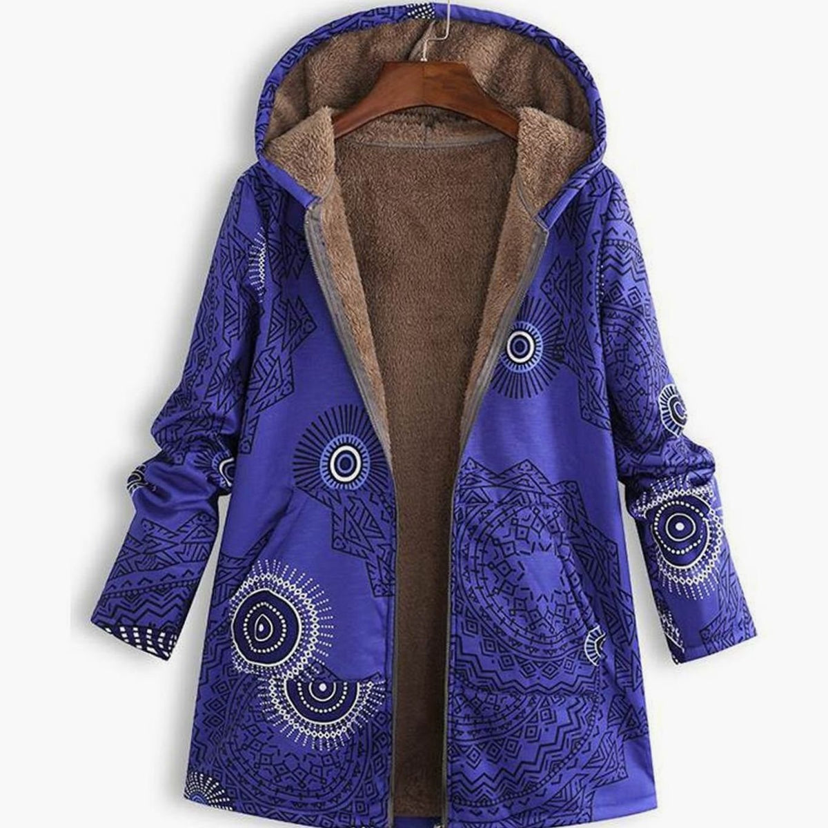Women's Fleece-Lined Hooded Floral Coat Long-Sleeve Zip-Up - view 5