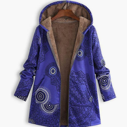Women's Fleece-Lined Hooded Floral Coat Long-Sleeve Zip-Up - view 5
