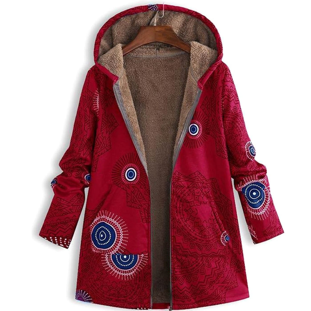 Women's Fleece-Lined Hooded Floral Coat Long-Sleeve Zip-Up - view 6