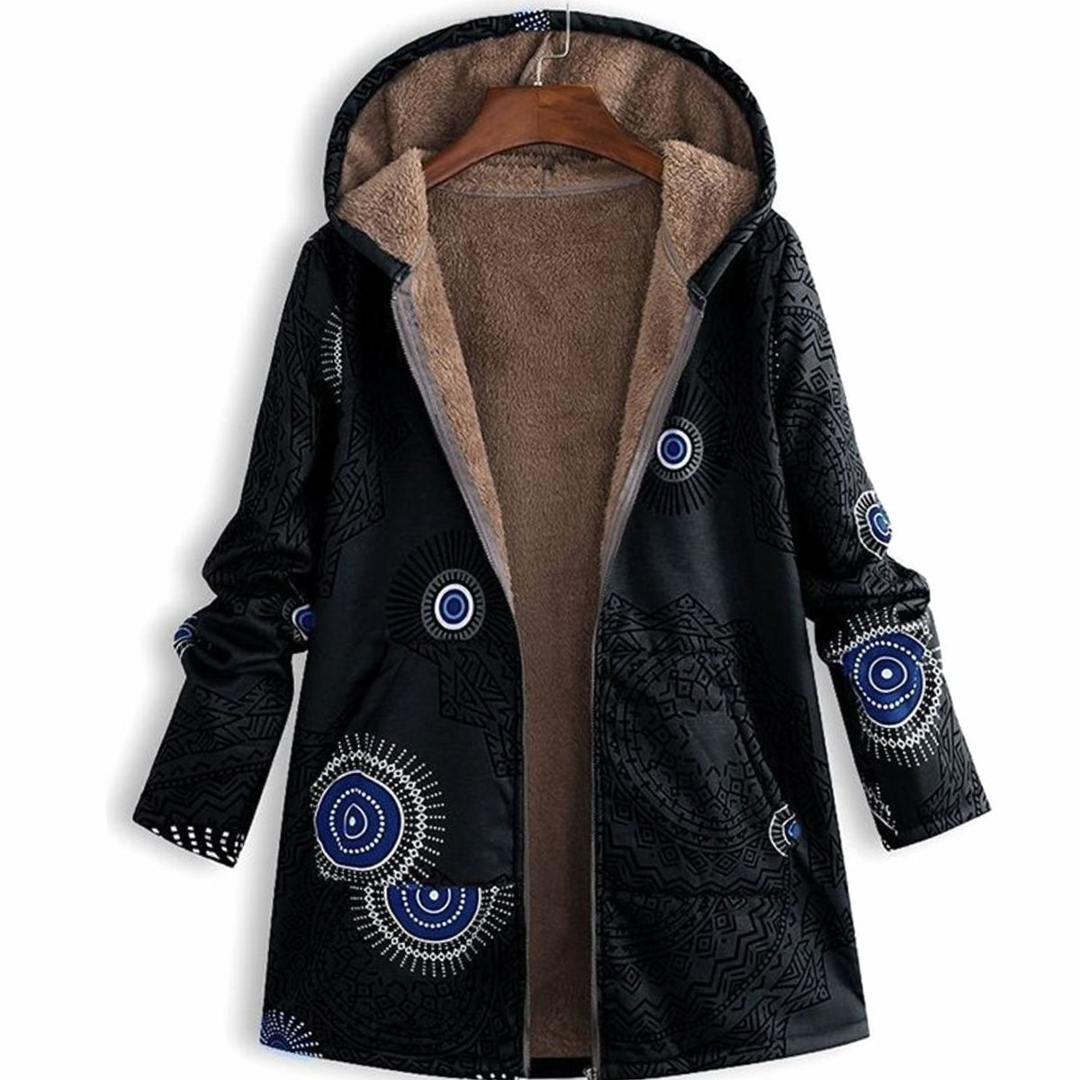 Women's Fleece-Lined Hooded Floral Coat Long-Sleeve Zip-Up - view 7