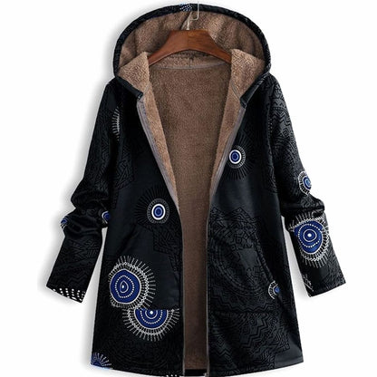Women's Fleece-Lined Hooded Floral Coat Long-Sleeve Zip-Up - view 7