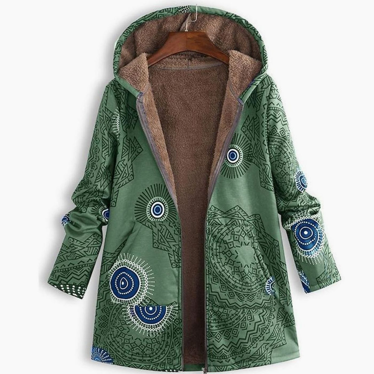 Women's Fleece-Lined Hooded Floral Coat Long-Sleeve Zip-Up - view 8