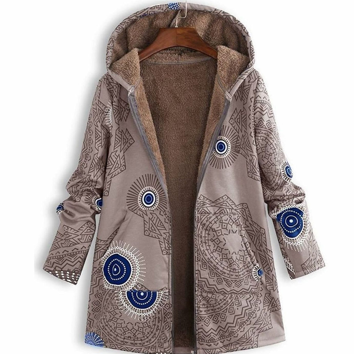 Women's Fleece-Lined Hooded Floral Coat Long-Sleeve Zip-Up - view 9