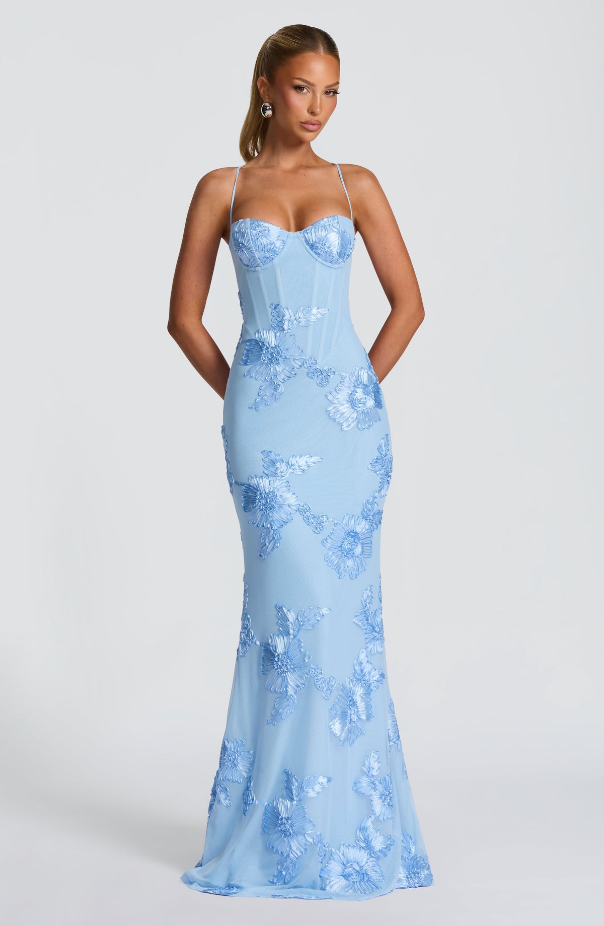Women's Floral Corset Spaghetti Strap Maxi Wedding Guest Dress - view 3