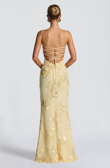 Women's Floral Corset Spaghetti Strap Maxi Wedding Guest Dress - view 4