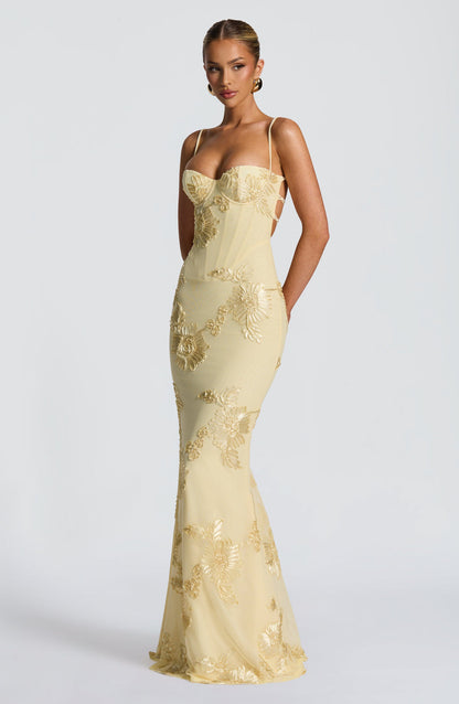 Women's Floral Corset Spaghetti Strap Maxi Wedding Guest Dress - view 5