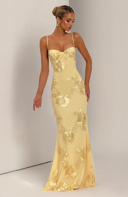 Women's Floral Corset Spaghetti Strap Maxi Wedding Guest Dress - view 9