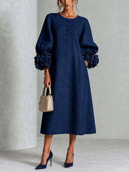 Women's Flower Detail Long Sleeve Midi Dress - view 1