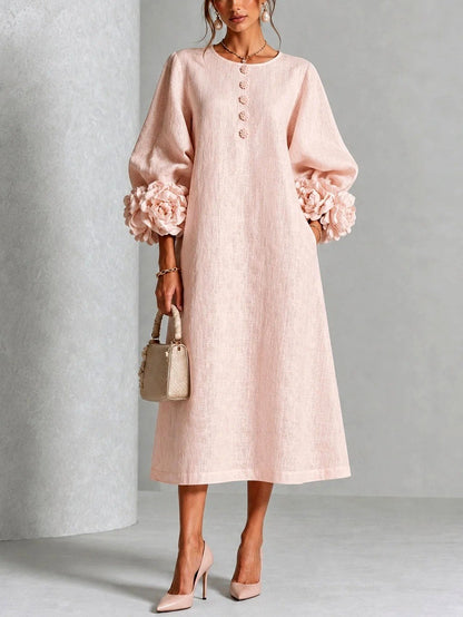 Women's Flower Detail Long Sleeve Midi Dress - view 2