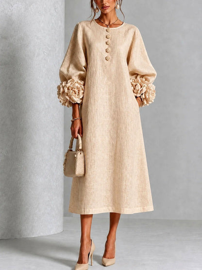 Women's Flower Detail Long Sleeve Midi Dress - view 3