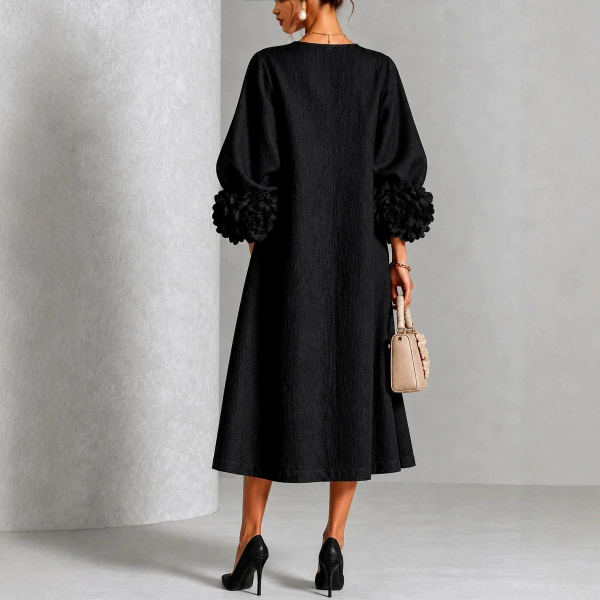 Women's Flower Detail Long Sleeve Midi Dress - view 6