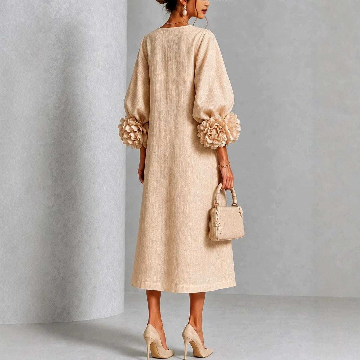 Women's Flower Detail Long Sleeve Midi Dress - view 7