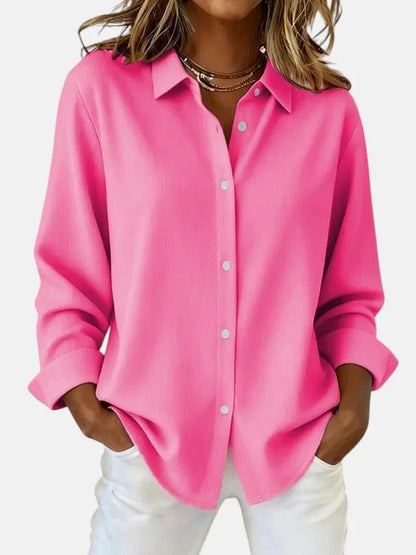 Women's flowing draped blouse, front view