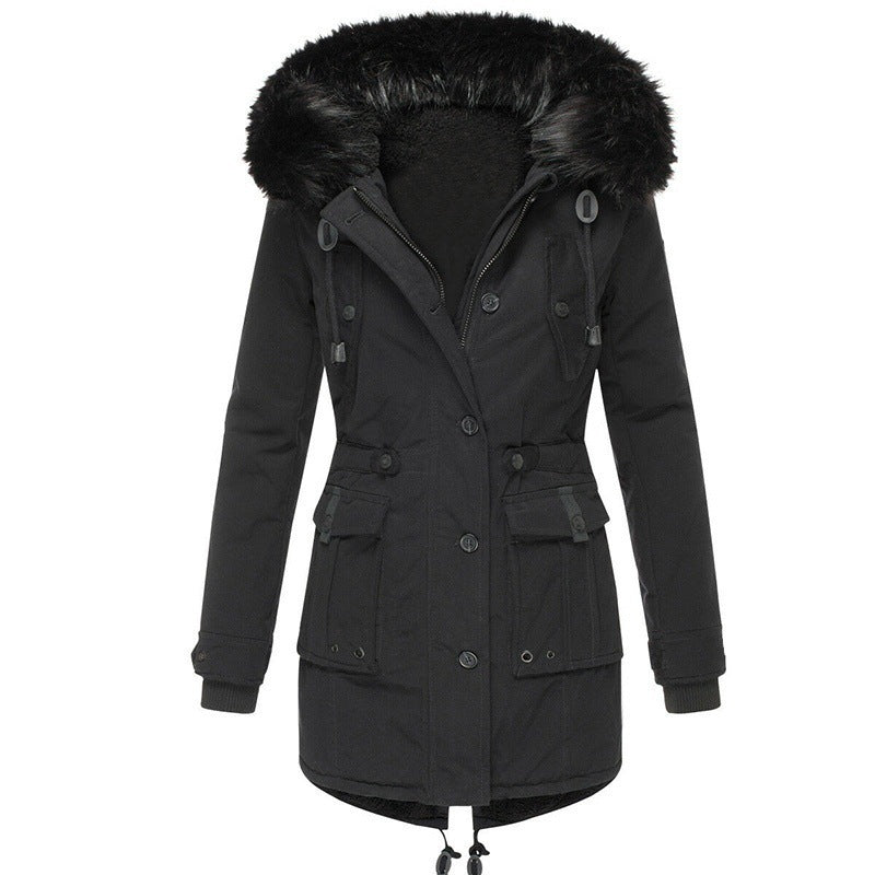 Women's Hooded Parka with Faux Fur Trim and Button Front - view 1