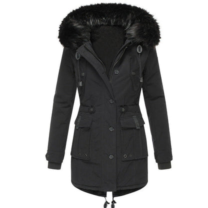 Women's Hooded Parka with Faux Fur Trim and Button Front - view 1
