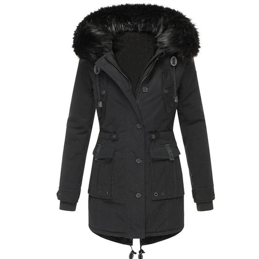 Women's Hooded Parka with Faux Fur Trim and Button Front - view 1