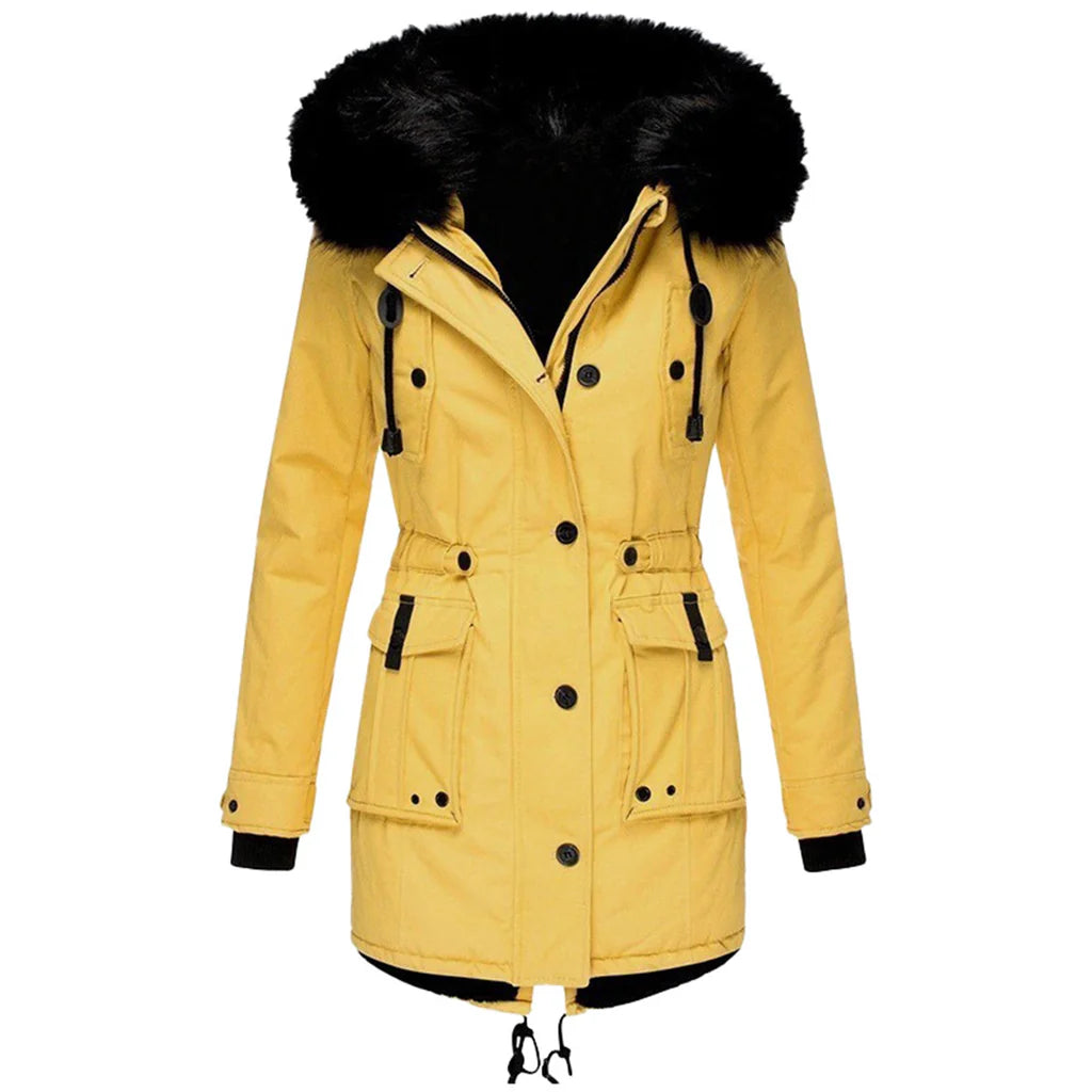Women's Hooded Parka with Faux Fur Trim and Button Front - view 2