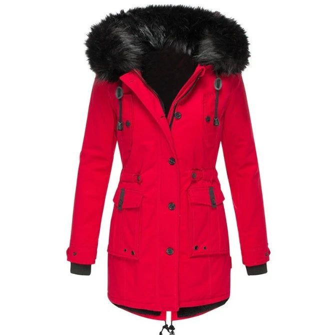 Women's Hooded Parka with Faux Fur Trim and Button Front - view 3