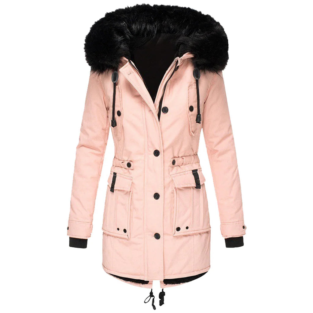 Women's Hooded Parka with Faux Fur Trim and Button Front - view 4