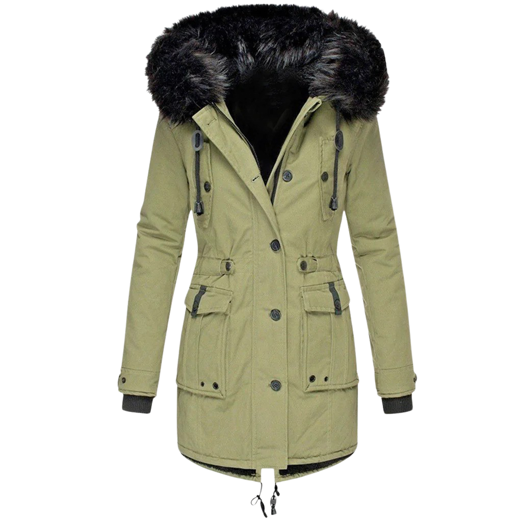 Women's Hooded Parka with Faux Fur Trim and Button Front - view 5