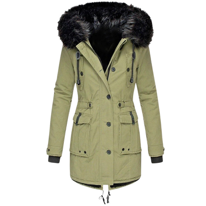 Women's Hooded Parka with Faux Fur Trim and Button Front - view 5