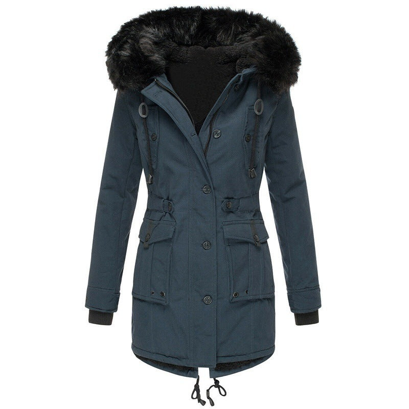 Women's Hooded Parka with Faux Fur Trim and Button Front - view 6