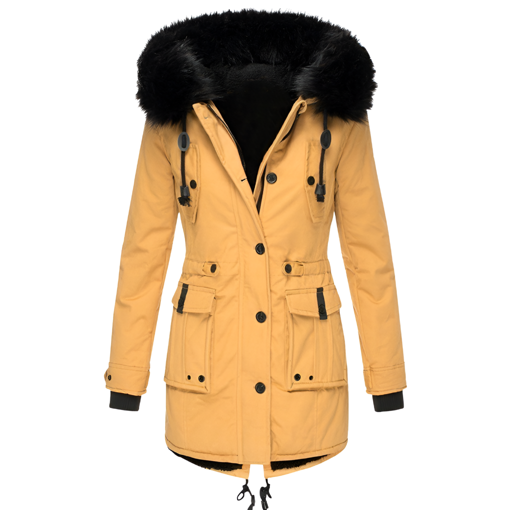 Women's Hooded Parka with Faux Fur Trim and Button Front - view 7