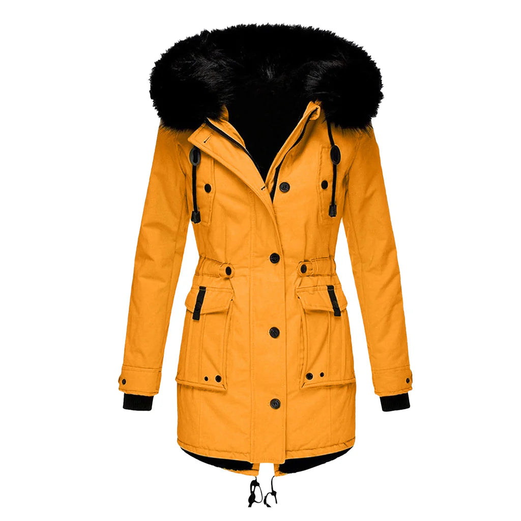 Women's Hooded Parka with Faux Fur Trim and Button Front - view 8