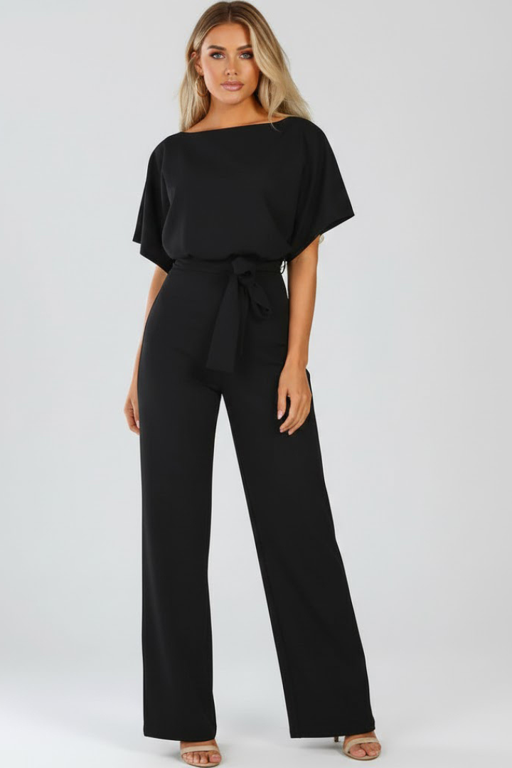 Women's Jumpsuit with Belt and Wide Legs - view 3