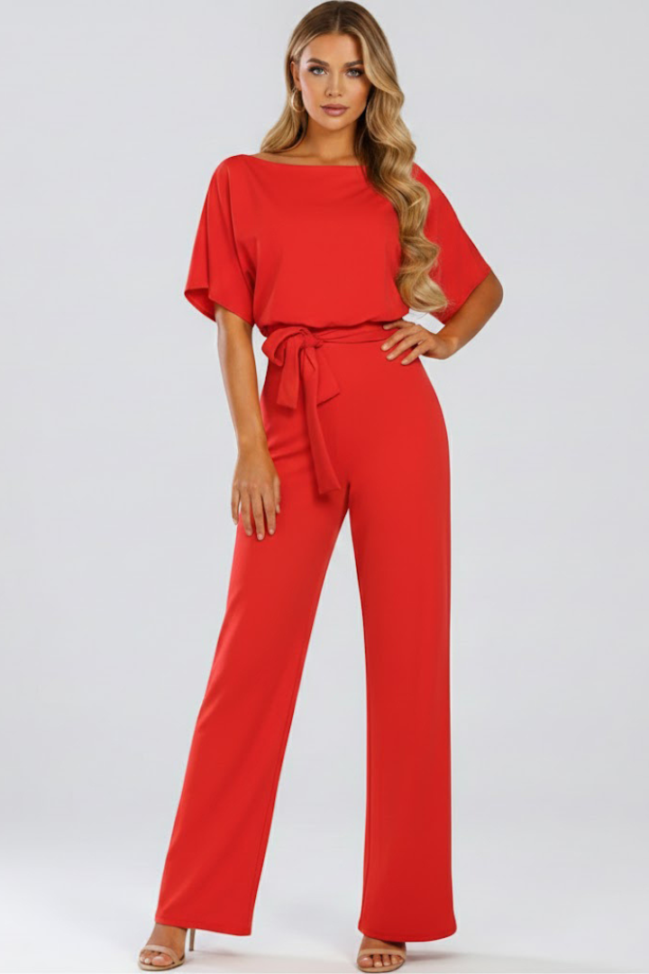 Women's Jumpsuit with Belt and Wide Legs - view 6